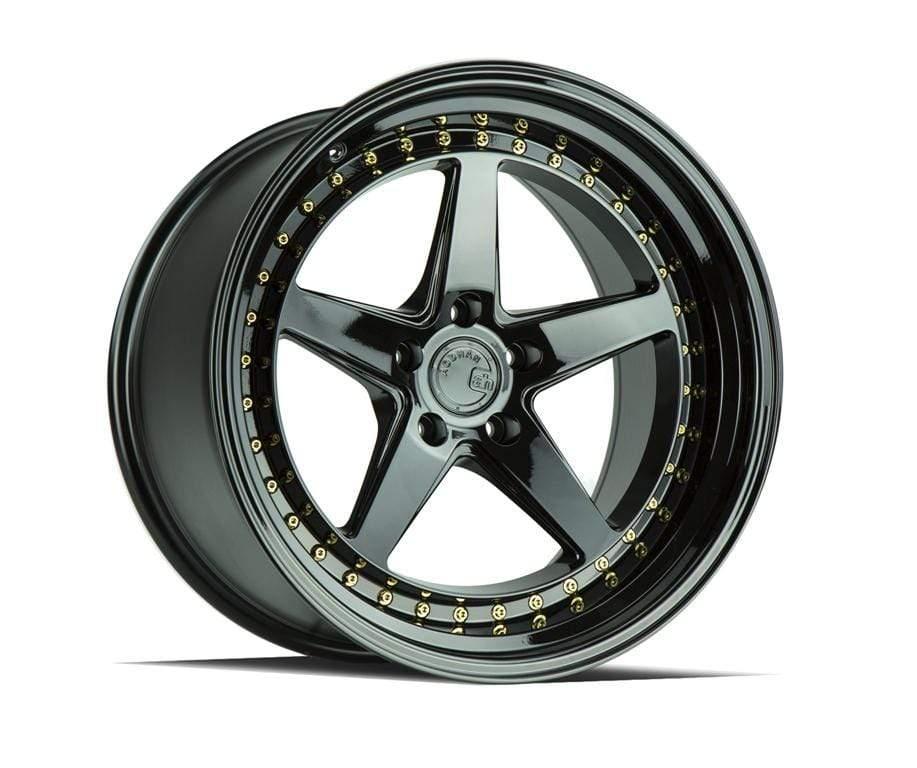 Aodhan DS05 19" 5x114.3 Gloss Black w/ Gold Rivets