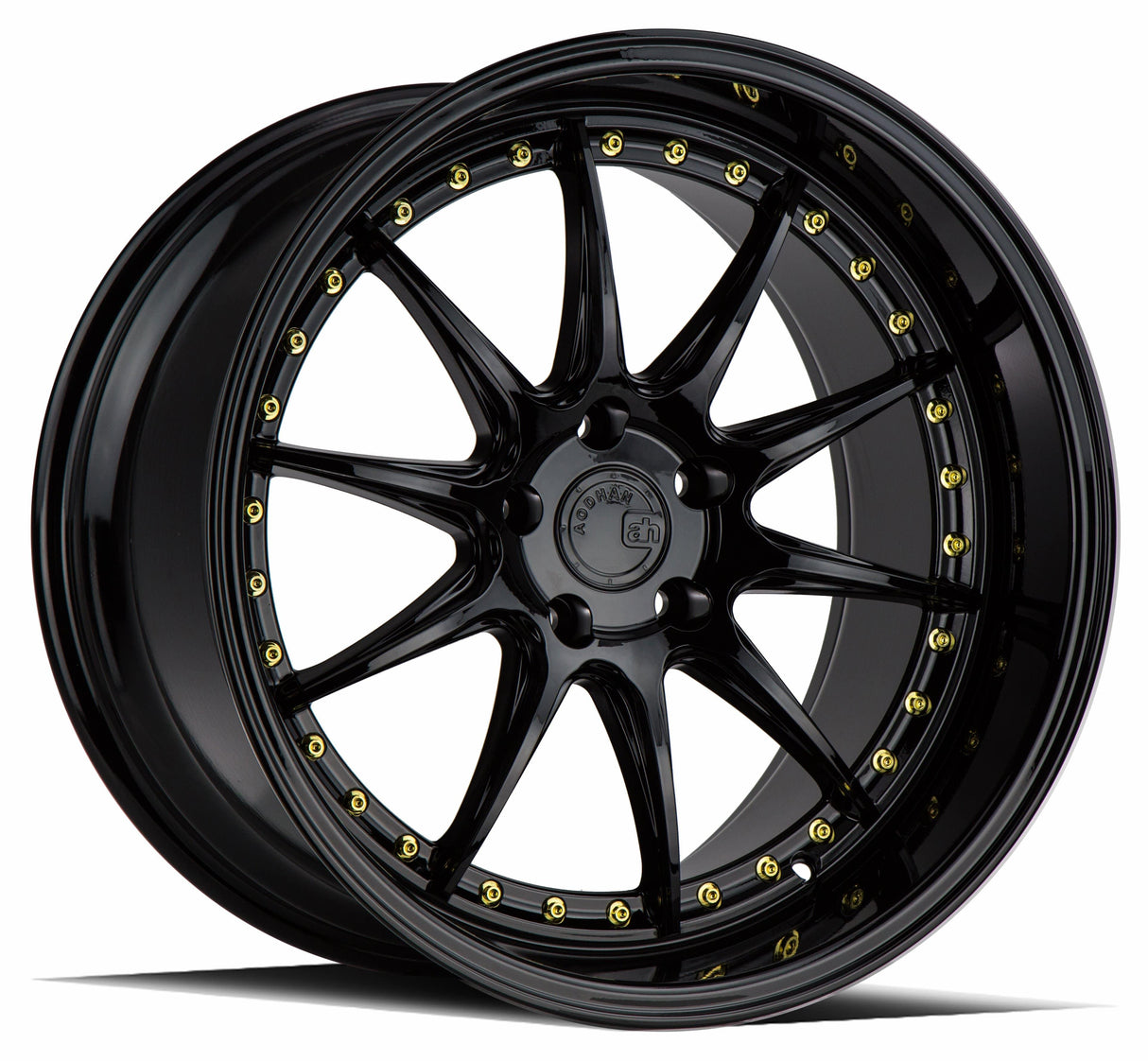 Aodhan DS07 19" 5x114.3 Gloss Black w/ Gold Rivets
