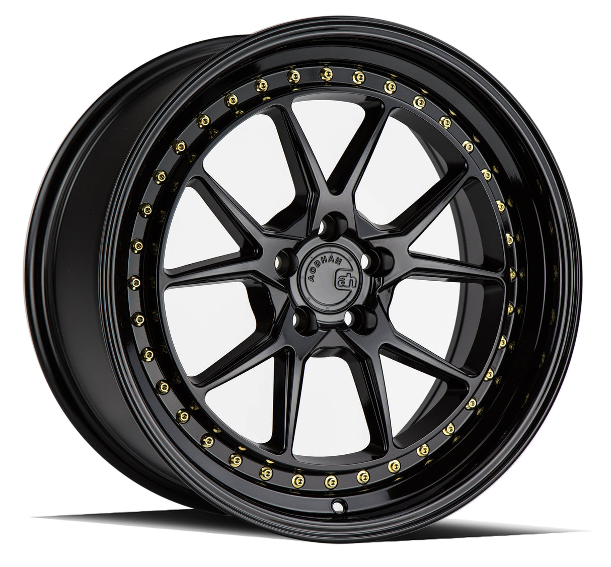 Aodhan DS08 18" 5x120 Gloss Black w/ Gold Rivets
