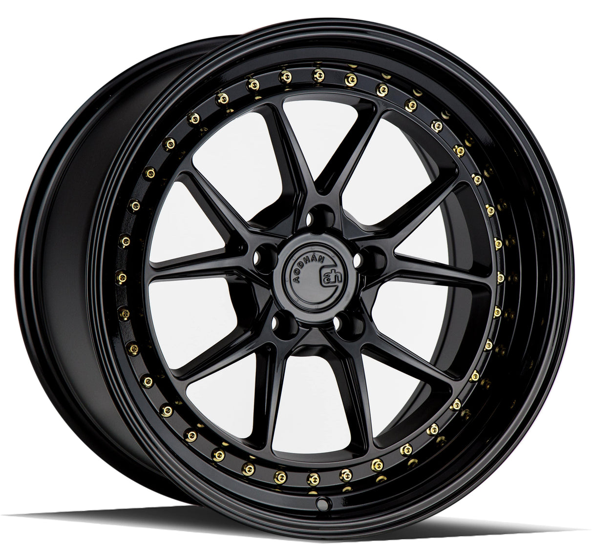 Aodhan DS08 18" 5x120 Gloss Black w/ Gold Rivets