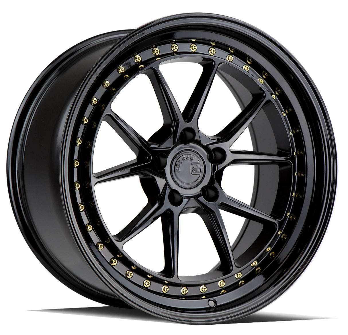 Aodhan DS08 19" 5x120 Gloss Black w/ Gold Rivets
