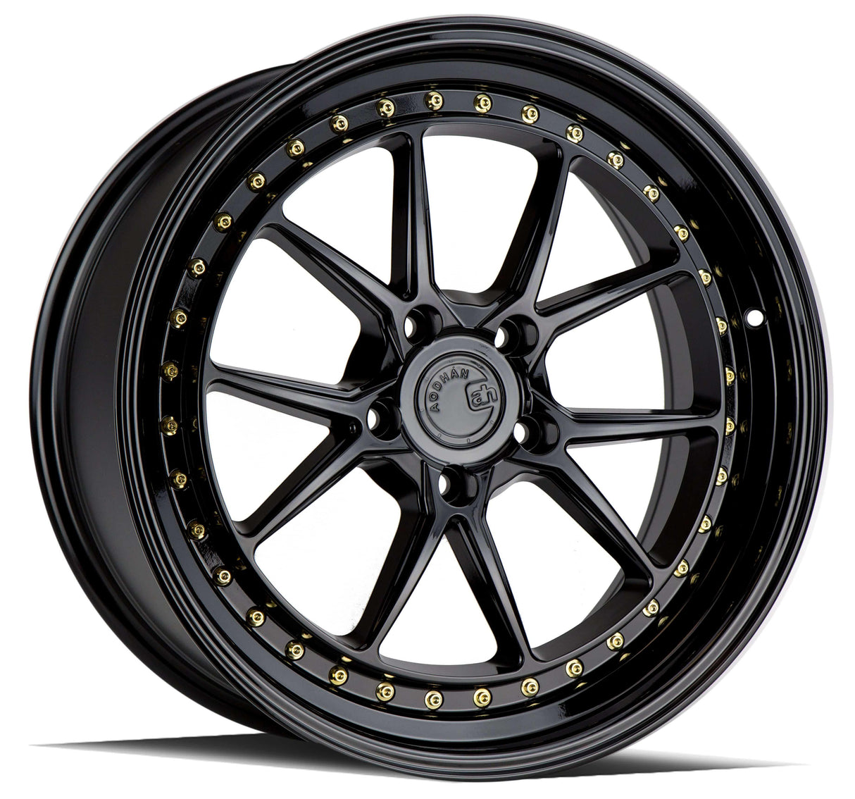 Aodhan DS08 19" 5x120 Gloss Black w/ Gold Rivets